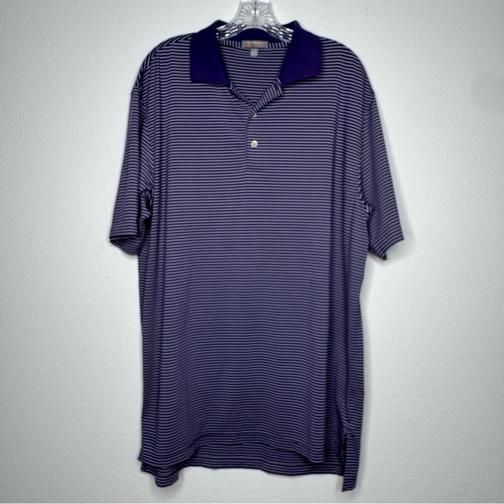 Peter Millar Summer Comfort Purple & White Striped Athletic Polo Mens Size L SBR